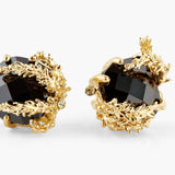 Les Nereides notes de coeur earrings, patchouli flower and black faceted glass clip-on earrings