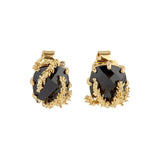 Les Nereides notes de coeur earrings, patchouli flower and black faceted glass clip-on earrings