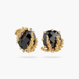 Les Nereides Patchouli Flower & Black Faceted Glass Post Earrings