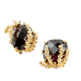 Les Nereides Patchouli Flower & Black Faceted Glass Post Earrings