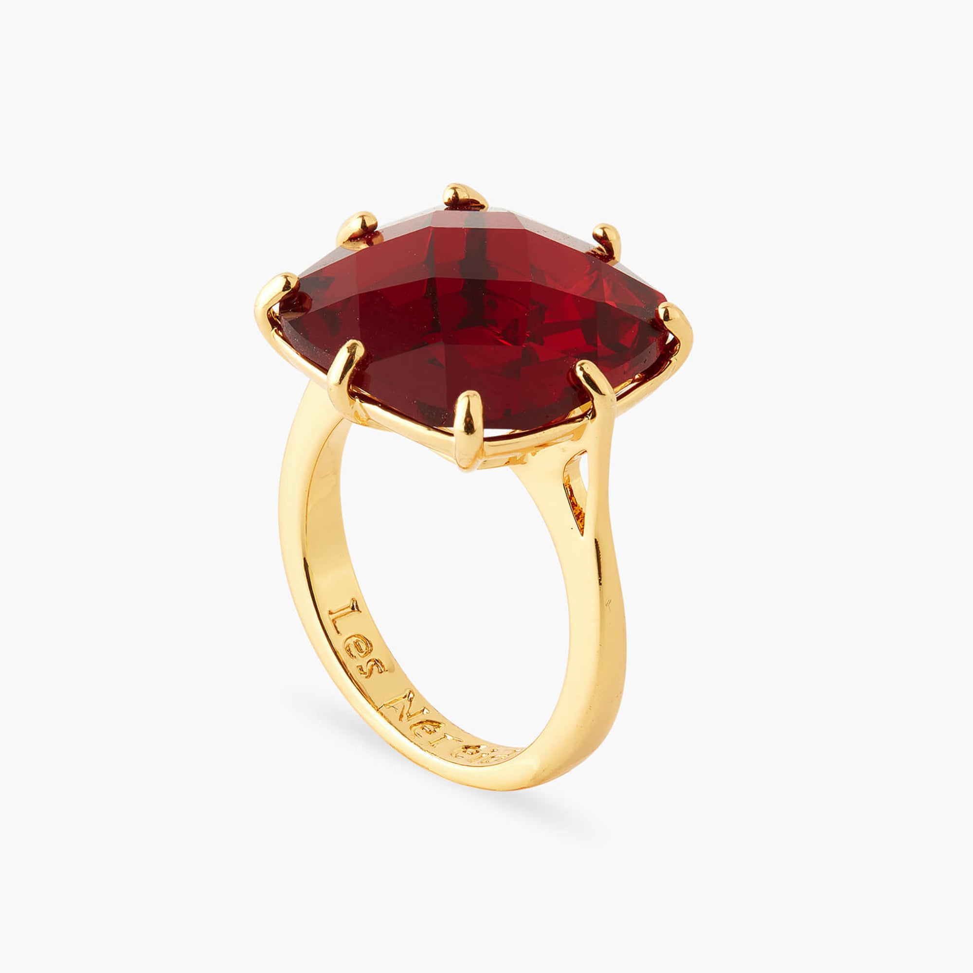 LES NEREIDES Garnet Red Diamantine Square Solitaire Ring Size 58 Bluesalon