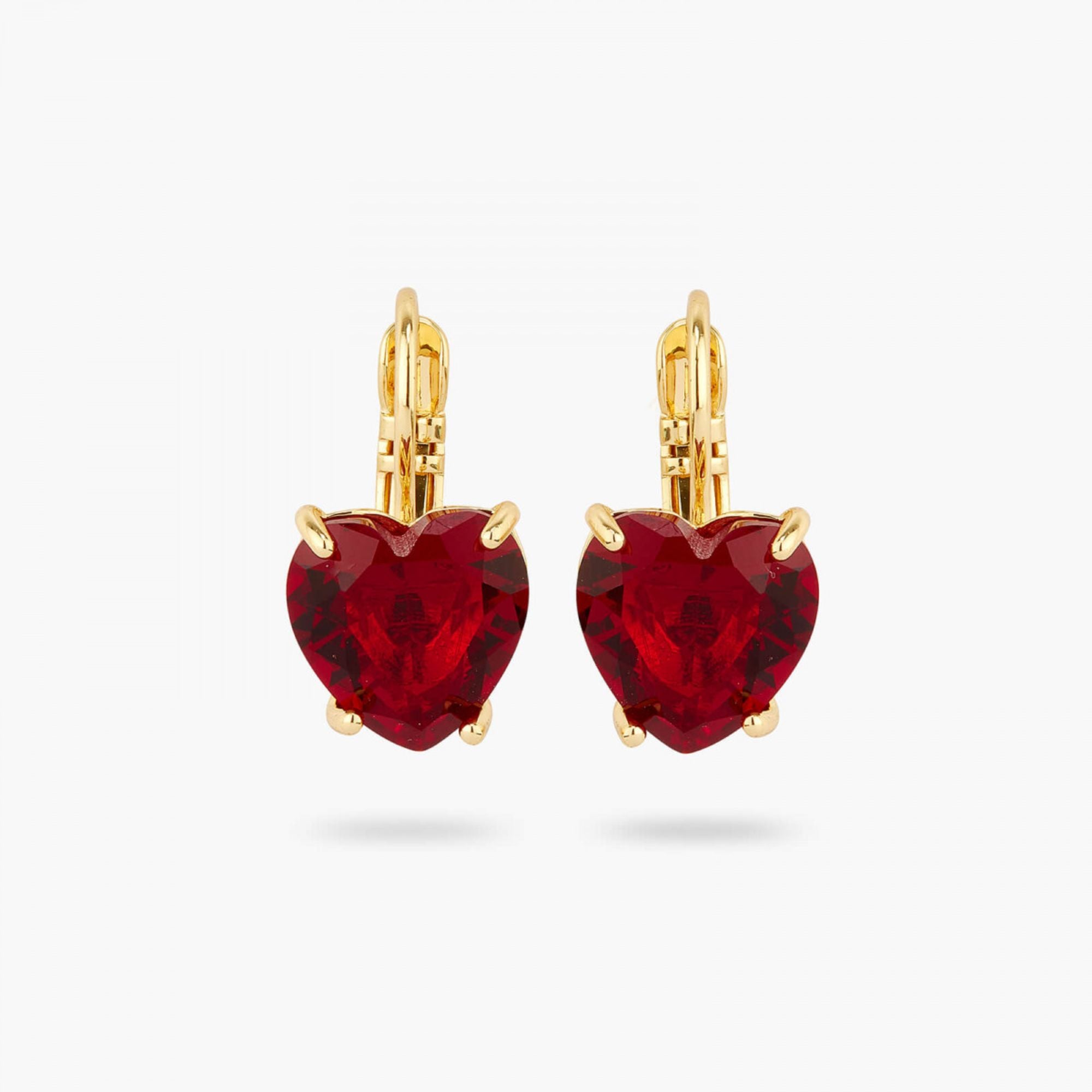 LES NEREIDES Garnet Red Diamantine Heart Stone Sleeper Earrings ...