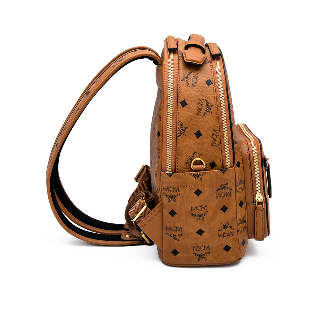 MCM Stark Backpack Visetos Side Studs Medium Cognac in Coated Canvas with  Gold-tone - US