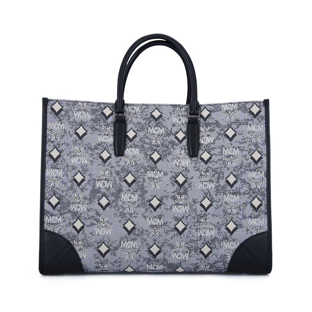 Mcm Ladies Grey Satchel in Vintage Jacquard Monogram MWEBATQ01EG  8809735036580 - Handbags, MCM - Jomashop