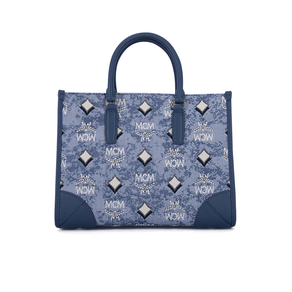 MCM Ladies Grey Satchel in Vintage Jacquard Monogram