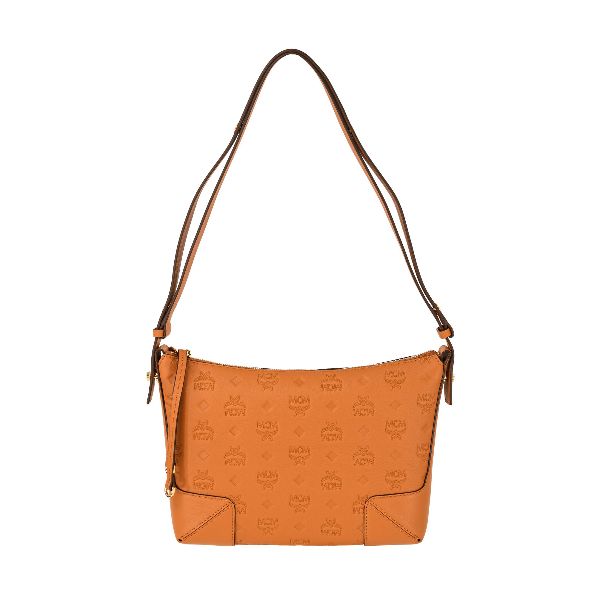 MCM Aren Flap Hobo Bag in Embossed Monogram Leather