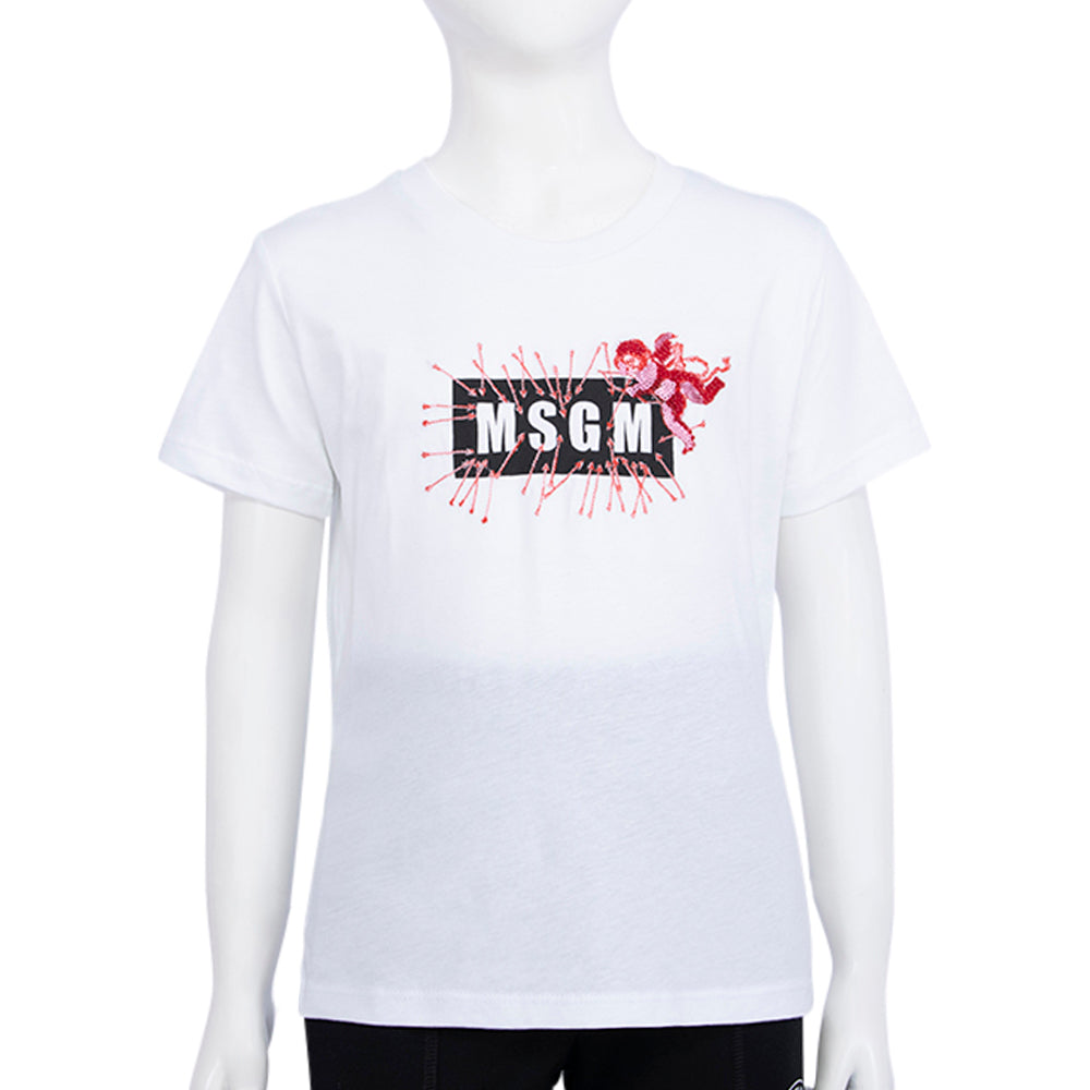 MSGM Kids hand-painted design shorts - White