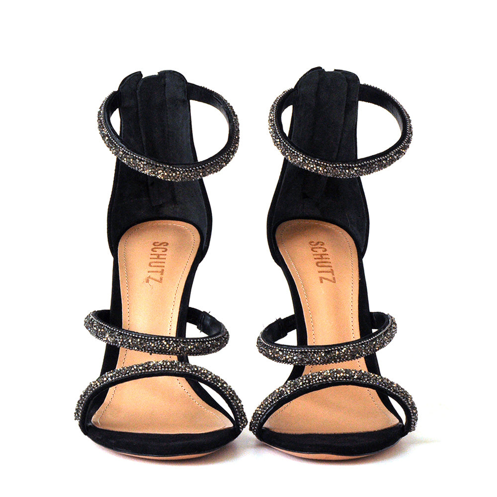 Glamorous black ankle tie hotsell heeled sandals