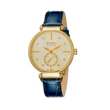 Smalto Ladies Watch Golden Dial & Blue Leather Strap With Diamond