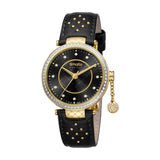 Smalto Ladies Watch Gold Case Black Leather Strap Black Dial With Diamond