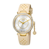 Smalto Ladies Watch Ip Gold Case Cream Color Leather Strap White Dial With Diamond