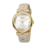 Smalto Ladies Stainless Steel Watch Mop Dial With Light Beige Leather Strap & Diamond