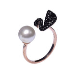 Swarovski Iconic Swan Ring Black Rose Gold Tone Size 58 Bluesalon