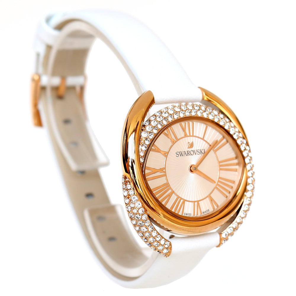 Swarovski Duo Watch Leather Strap White Rose Gold Tone Bluesalon