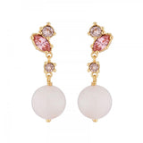 Les Nereides Dangling Clip On Earrings With Quartz Pearl And Pink Rhinestone