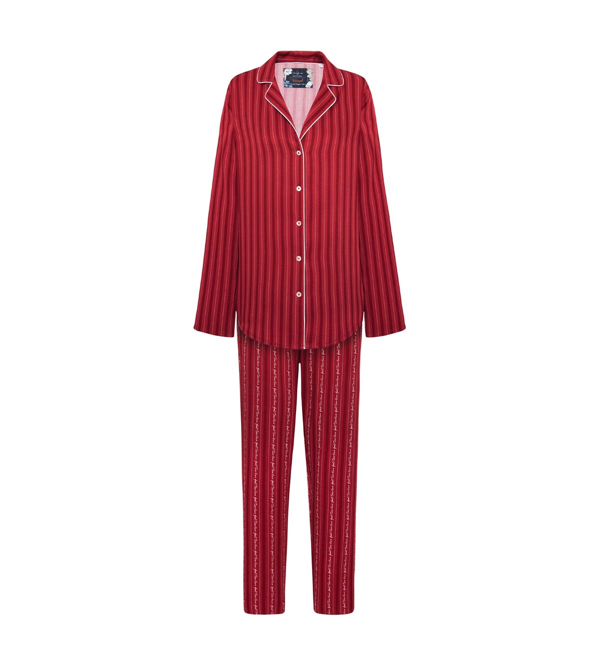 Red silk long pajamas with frastaglio