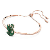 Swarovski Iconic Swan bangle Green, Rose gold-tone plated