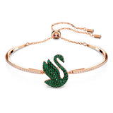 Swarovski Iconic Swan bangle Green, Rose gold-tone plated