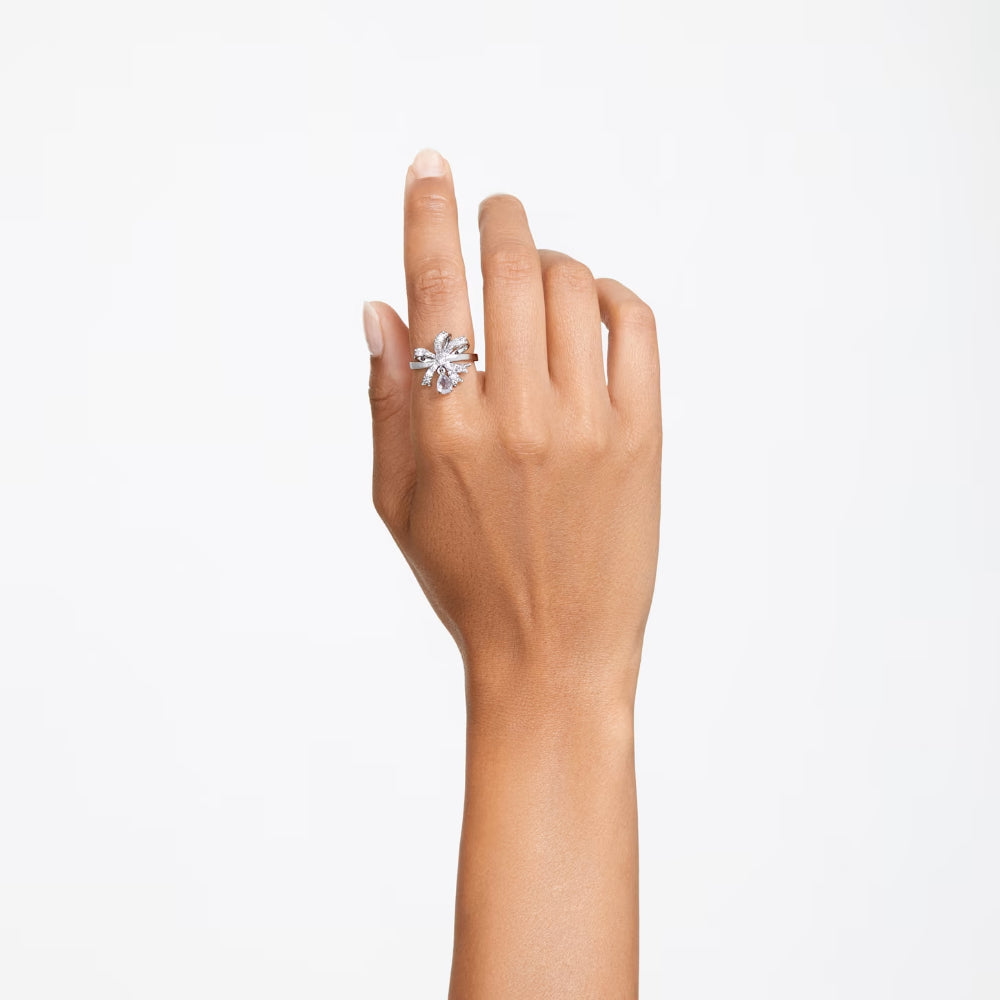 Swarovski Volta cocktail ring Bow Small White Rhodium plated